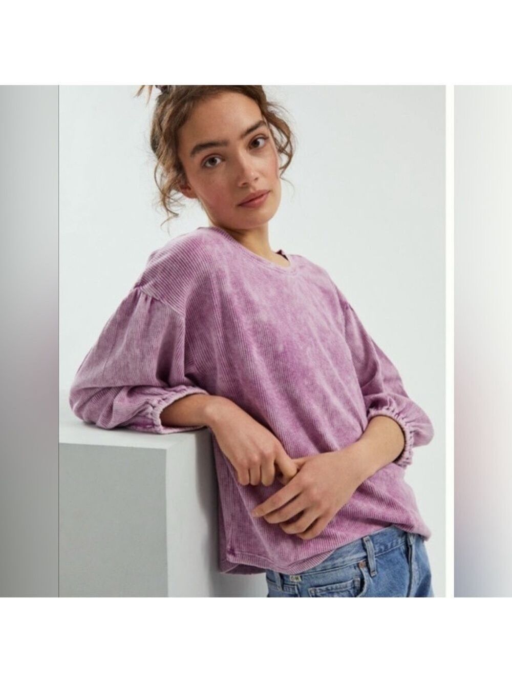 Anthropologie Pilcro wash waffle puff sleeve top Small relaxed fit casual